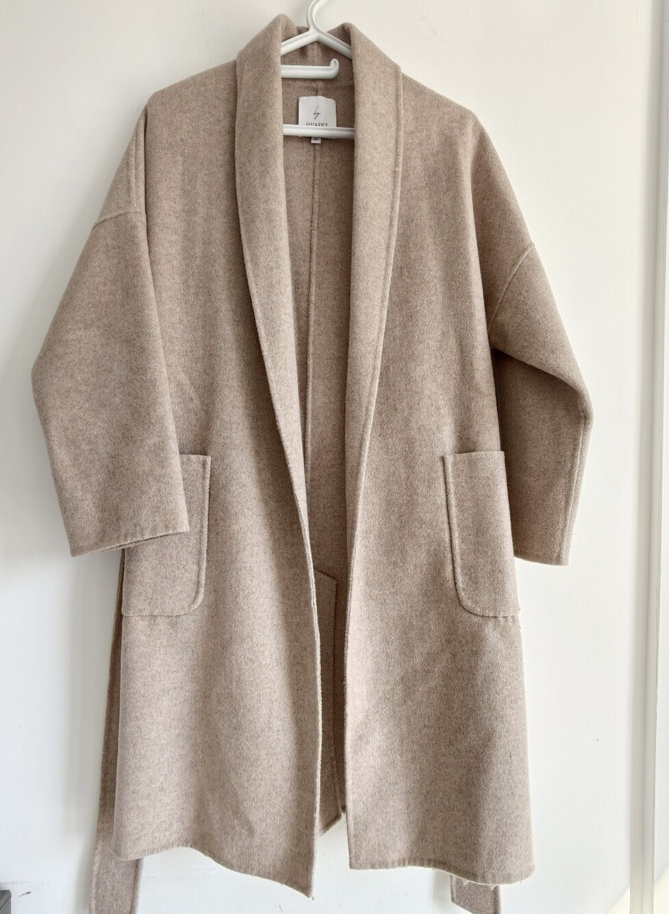 By Quiant Beige Open-Front Wool Blend Coat
